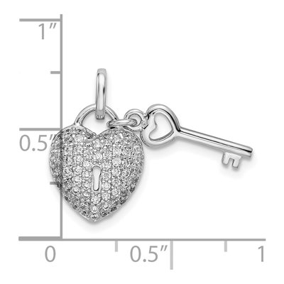 Sterling Silver CZ Heart Lock Key Pendant – view 5