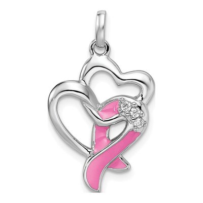 Sterling Silver CZ Ribbon Heart Pendant