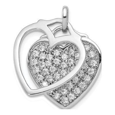 Sterling Silver CZ Two Piece Heart Pendant