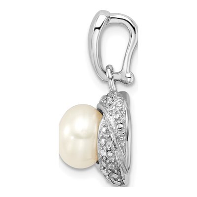Sterling Silver Freshwater Cultured Pearl & Diamond Pendant – view 3