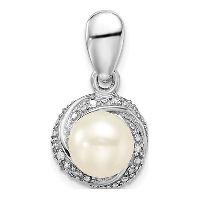 Sterling Silver Freshwater Cultured Pearl & Diamond Pendant
