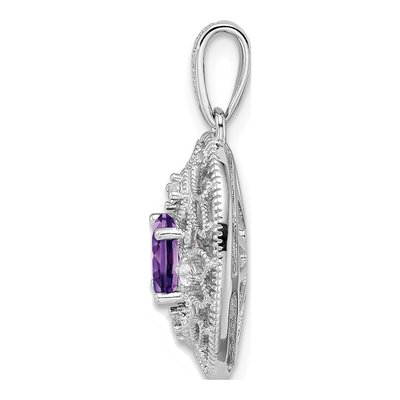 Sterling Silver Amethyst & White Topaz Oval Pendant – view 3