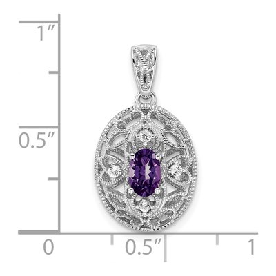 Sterling Silver Amethyst & White Topaz Oval Pendant – view 5