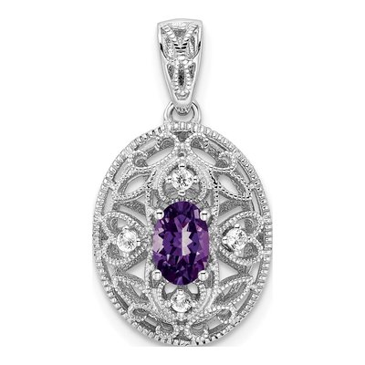 Sterling Silver Amethyst & White Topaz Oval Pendant