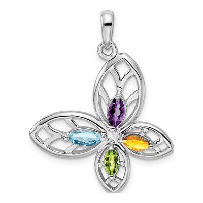Sterling Silver Peridot & Swiss Blue Topaz Multi-Gem Butterfly Pendant