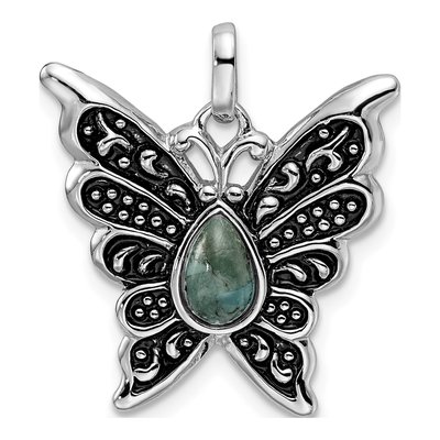 Sterling Silver Reconstructed Turquoise Butterfly Pendant