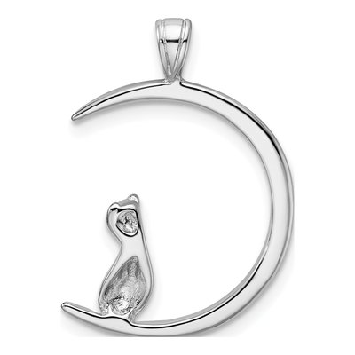 Sterling Silver Cat on Moon Pendant – view 4