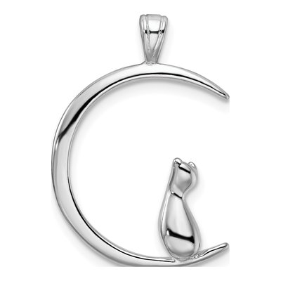 Sterling Silver Cat on Moon Pendant