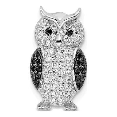 Sterling Silver CZ Owl Slide Pendant