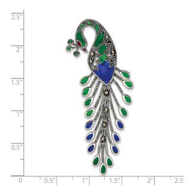 Sterling Silver Marcasite Peacock Slide Pendant – view 4