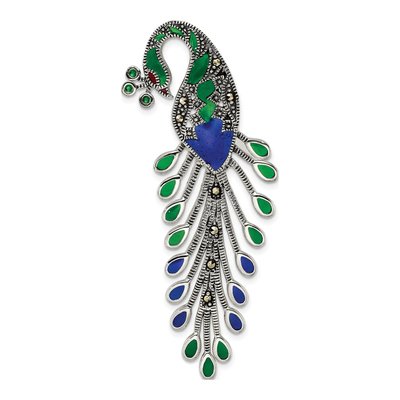 Sterling Silver Marcasite Peacock Slide Pendant