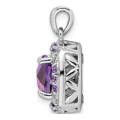 Sterling Silver Amethyst & Diamond Square Pendant – view 3