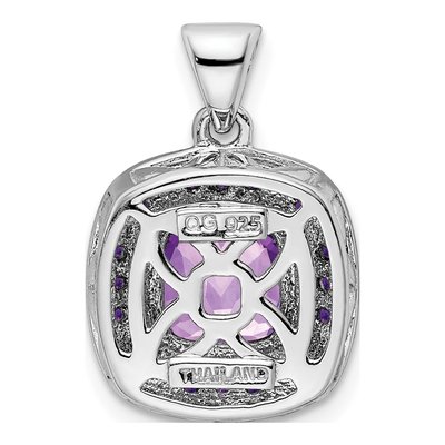 Sterling Silver Amethyst & Diamond Square Pendant – view 4