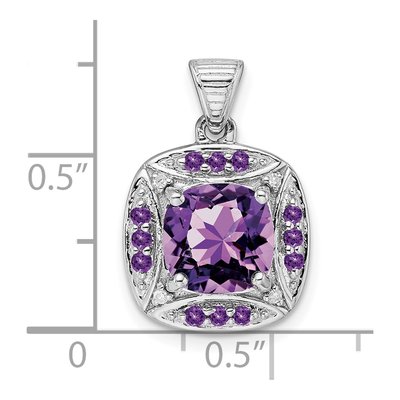 Sterling Silver Amethyst & Diamond Square Pendant – view 5
