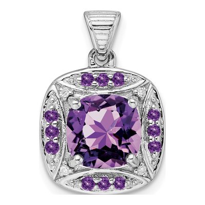 Sterling Silver Amethyst & Diamond Square Pendant