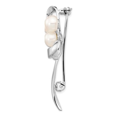 Sterling Silver Freshwater Pearl Bow Brooch – view 2