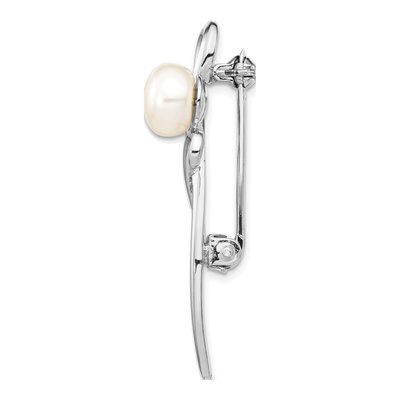 Sterling Silver Freshwater Pearl Button Brooch – view 2