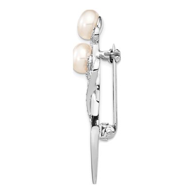 Sterling Silver Freshwater Pearl & CZ Brooch – view 2