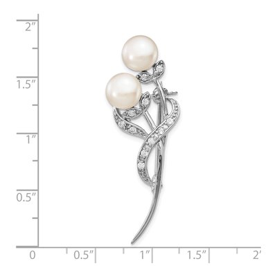 Sterling Silver Freshwater Pearl & CZ Brooch – view 3