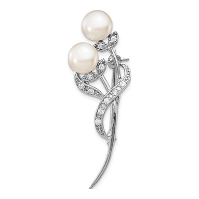 Sterling Silver Freshwater Pearl & CZ Brooch