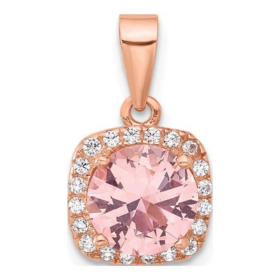 Rose Gold-Plated Sterling Silver Crystal Square Pendant