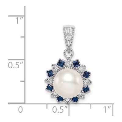 Sterling Silver Freshwater Cultured Pearl & CZ Flower Pendant – view 5