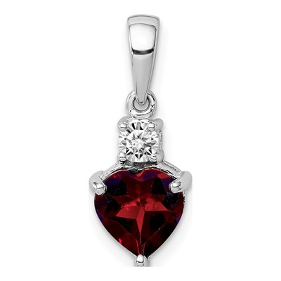 Sterling Silver White Topaz & Garnet Heart Pendant