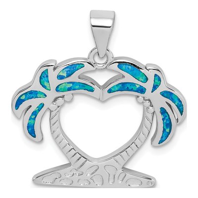Sterling Silver Lab-Created Opal Palm Trees Pendant