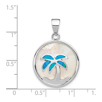 Sterling Silver Lab-Created Opal & Mother of Pearl Palm Tree Pendant – view 4