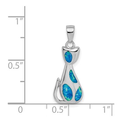Sterling Silver Lab-Created Opal Cat Pendant – view 5
