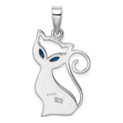 Sterling Silver Lab-Created Opal Cat Pendant – view 4