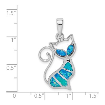 Sterling Silver Lab-Created Opal Cat Pendant – view 5