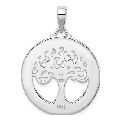 Sterling Silver Lab-Created Opal Tree Circle Pendant – view 4