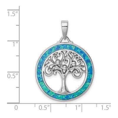 Sterling Silver Lab-Created Opal Tree Circle Pendant – view 5