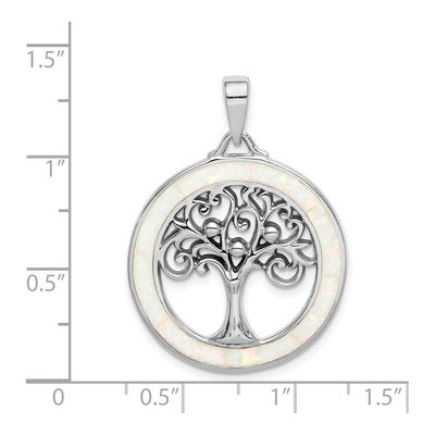 Sterling Silver Lab-Created Opal Tree Circle Pendant – view 5