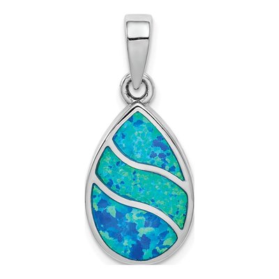 Sterling Silver Lab-Created Opal Teardrop Pendant