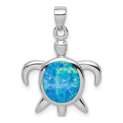 Sterling Silver Lab-Created Opal Turtle Pendant