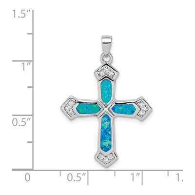 Sterling Silver Lab-Created Opal & CZ Cross Pendant – view 5