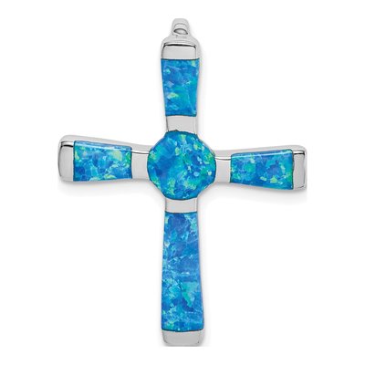 Sterling Silver Lab-Created Opal Cross Slide Pendant