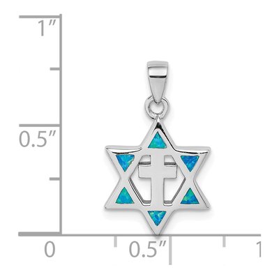 Sterling Silver Lab-Created Opal & CZ Star of David Pendant – view 5