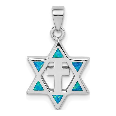 Sterling Silver Lab-Created Opal & CZ Star of David Pendant