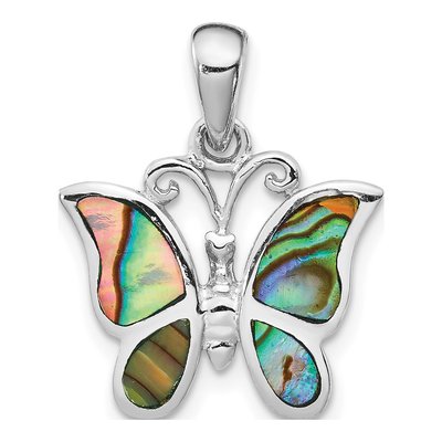 Sterling Silver Abalone Butterfly Pendant