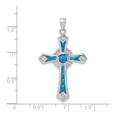 Sterling Silver Lab-Created Opal & CZ Cross Pendant – view 5