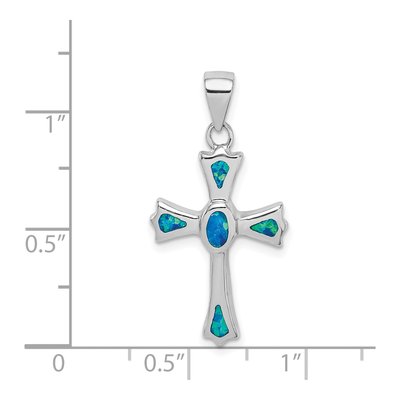 Sterling Silver Lab-Created Opal Cross Pendant – view 5