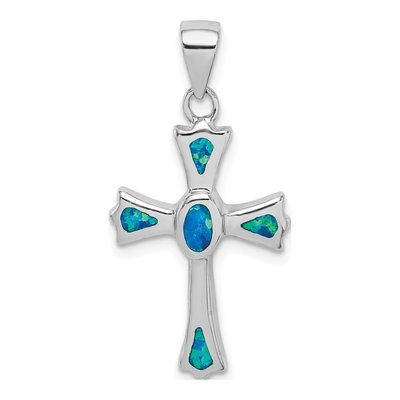 Sterling Silver Lab-Created Opal Cross Pendant