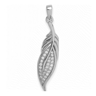 Sterling Silver CZ Pave Leaf Pendant
