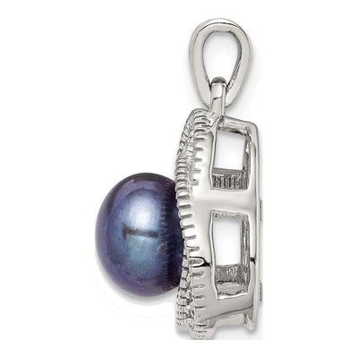 Sterling Silver Black Freshwater Cultured Pearl & White Topaz Pendant – view 2