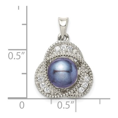 Sterling Silver Black Freshwater Cultured Pearl & White Topaz Pendant – view 3