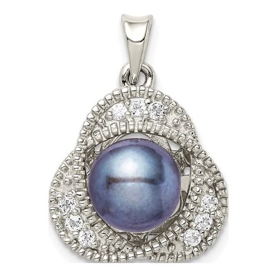 Sterling Silver Black Freshwater Cultured Pearl & White Topaz Pendant
