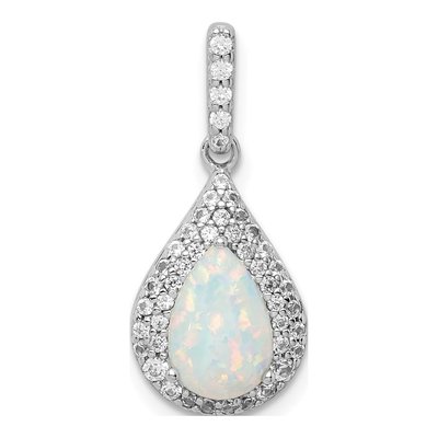 Sterling Silver Lab-Created Opal & CZ Pendant